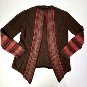 ALPACA 111 PERU Baby Alpaca‎ Wool Open CARDIGAN SMALL Knit Lapel Embellish EUC